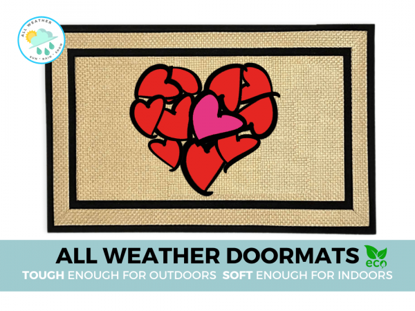 all weather cream Valentines Day heart pink red damn good doormat