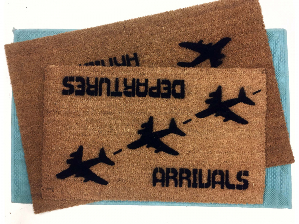 Arrivals Departures funny aviation doormat