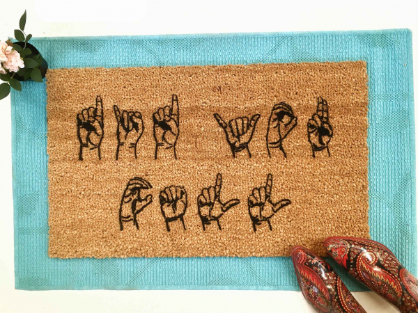 ASL American Sign Language Welcome doormat