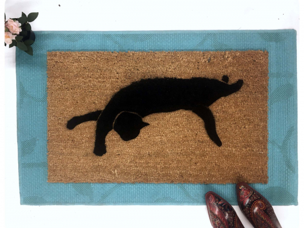 Witch familiar Black cat silhouette doormat Halloween