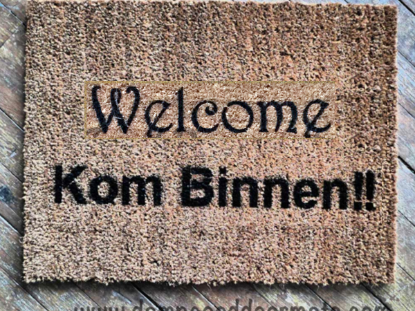 bilingual English Dutch Kom Binnen Come In doormat