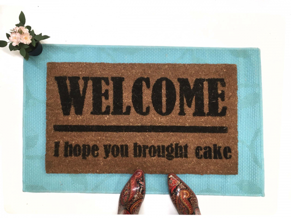 WELCOME! I hope you brought cake. funny great british bake off door mat