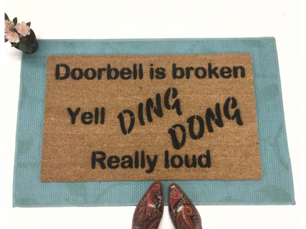 door bell is broken yell Ding Dong really loud rude funny novelty doormat`