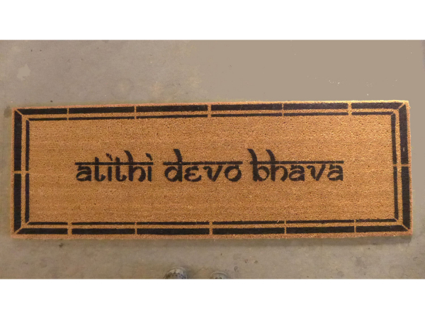 Hindu atithi devo bhava Guests are God Welcome in Hindi doormat