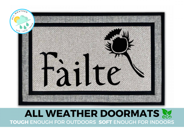 all-weather Scottish Fáilte and thistle or Irish Harp doormat St Patricks day de