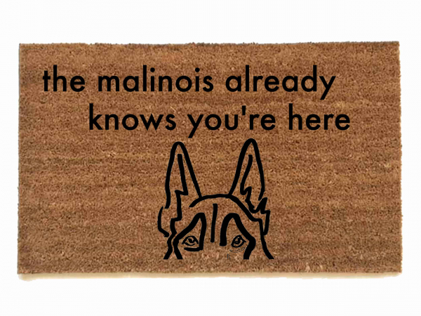 the malinois  already knows you're here doormat with belgian shepherd dog