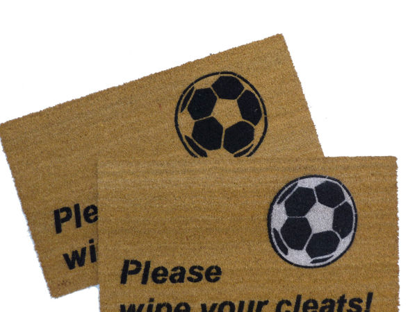 black soccer cleats wipe clean house football sports fan sahm doormat eco friend