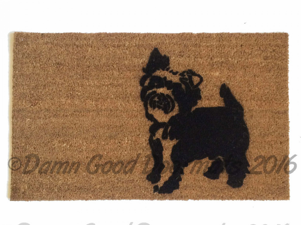 Yorkie, yorkshire terrier  guard dog funny doormat