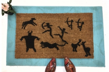 Customizable Prehistoric family Cave Painting doormat